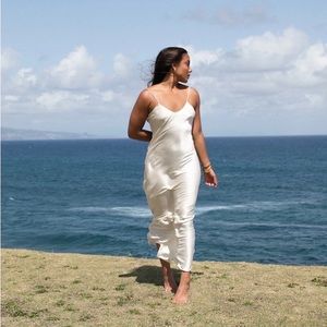 White 100% mulberry silk dress